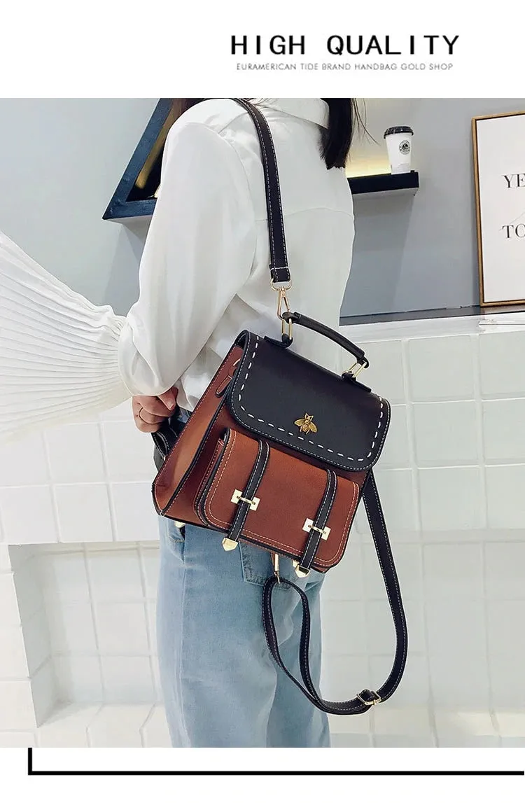 Pu Leather Preppy Women Famous Backpack