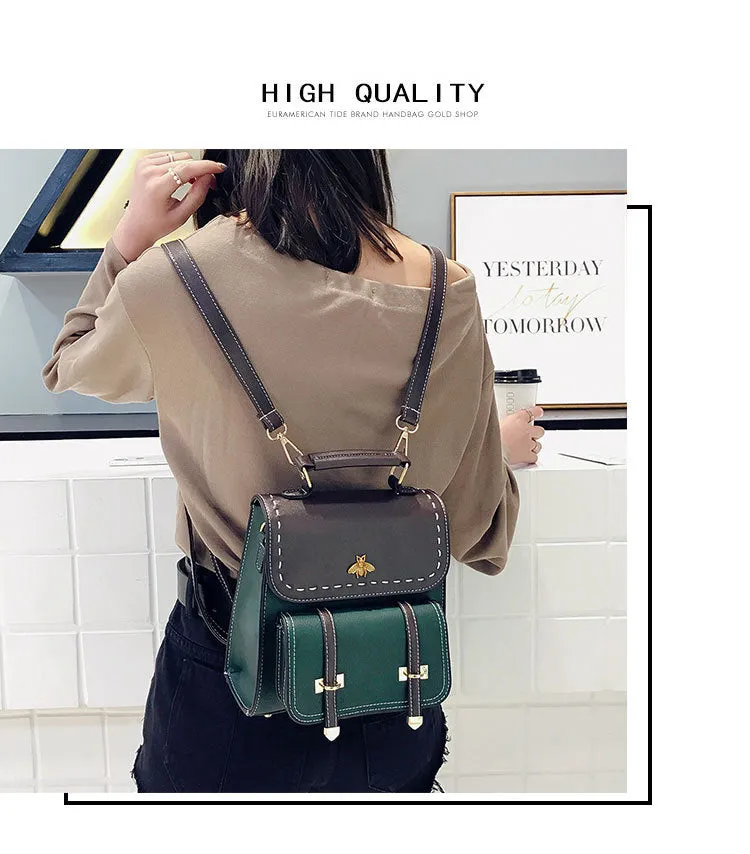 Pu Leather Preppy Women Famous Backpack