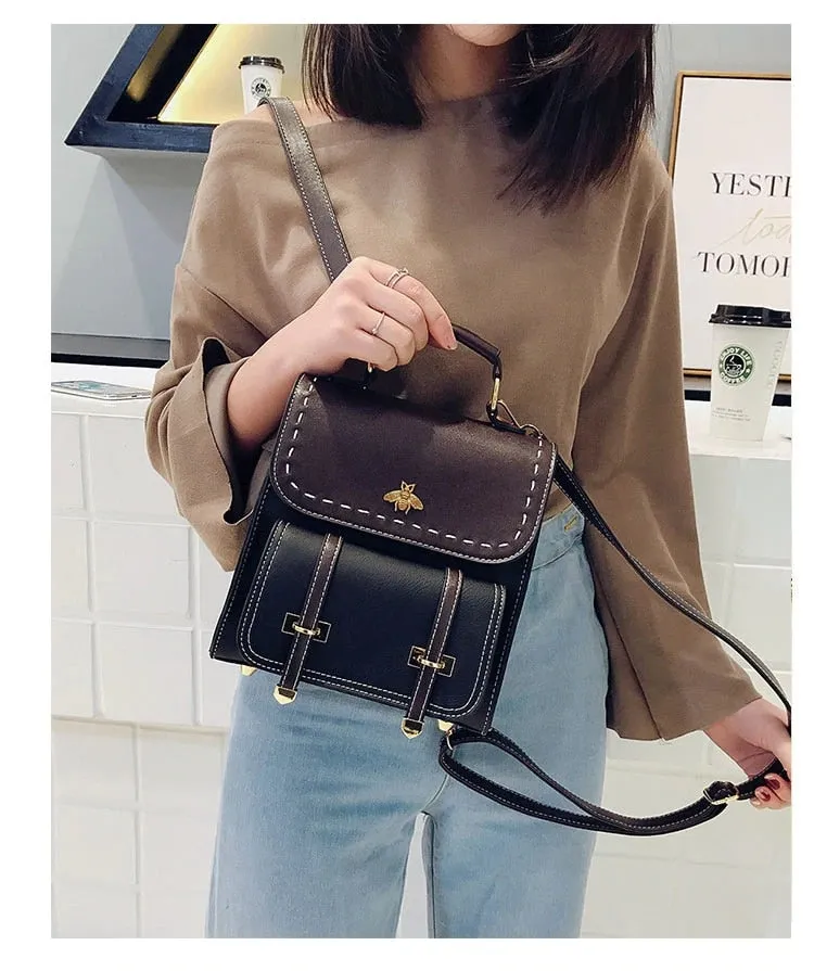 Pu Leather Preppy Women Famous Backpack