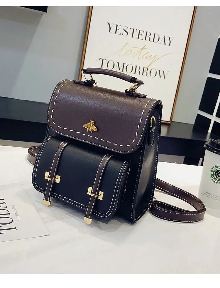 Pu Leather Preppy Women Famous Backpack