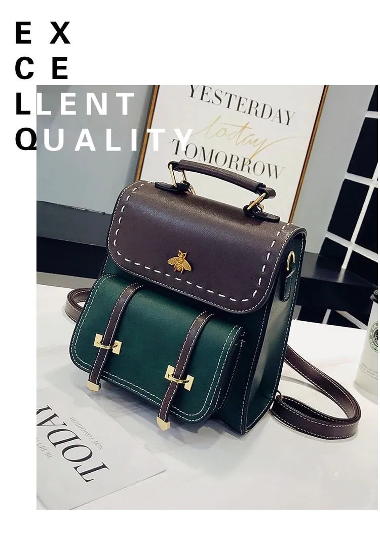 Pu Leather Preppy Women Famous Backpack