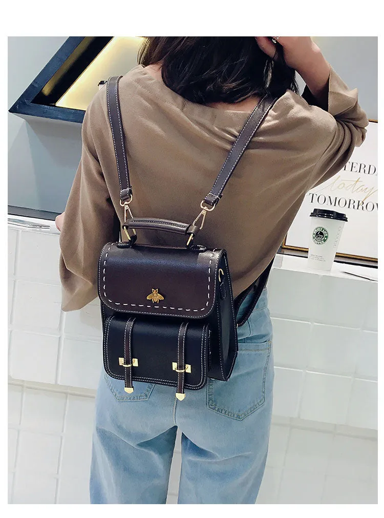 Pu Leather Preppy Women Famous Backpack