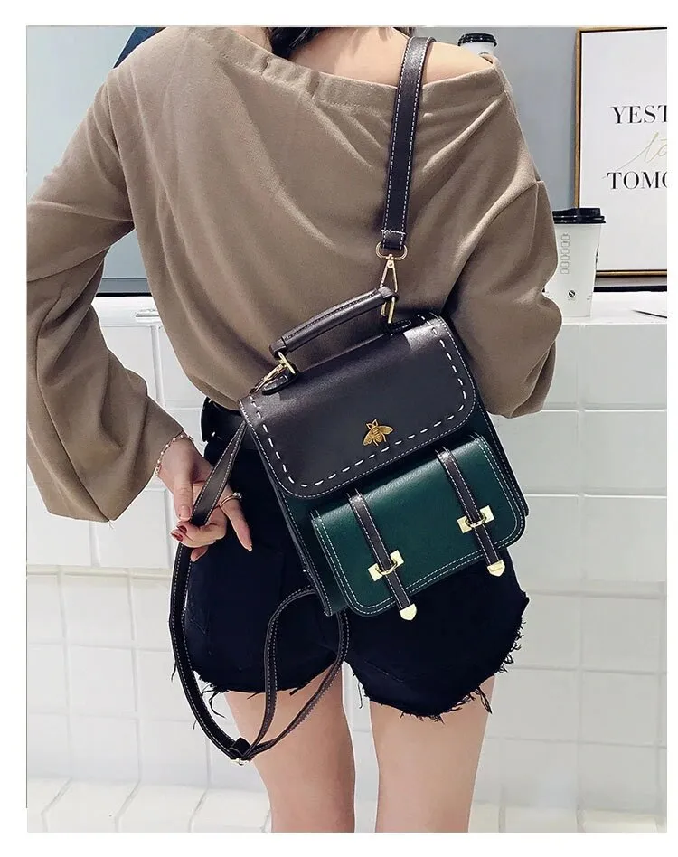 Pu Leather Preppy Women Famous Backpack