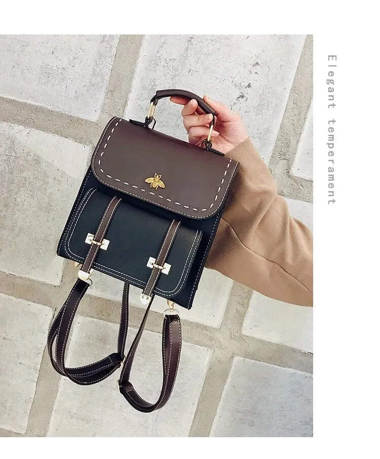 Pu Leather Preppy Women Famous Backpack