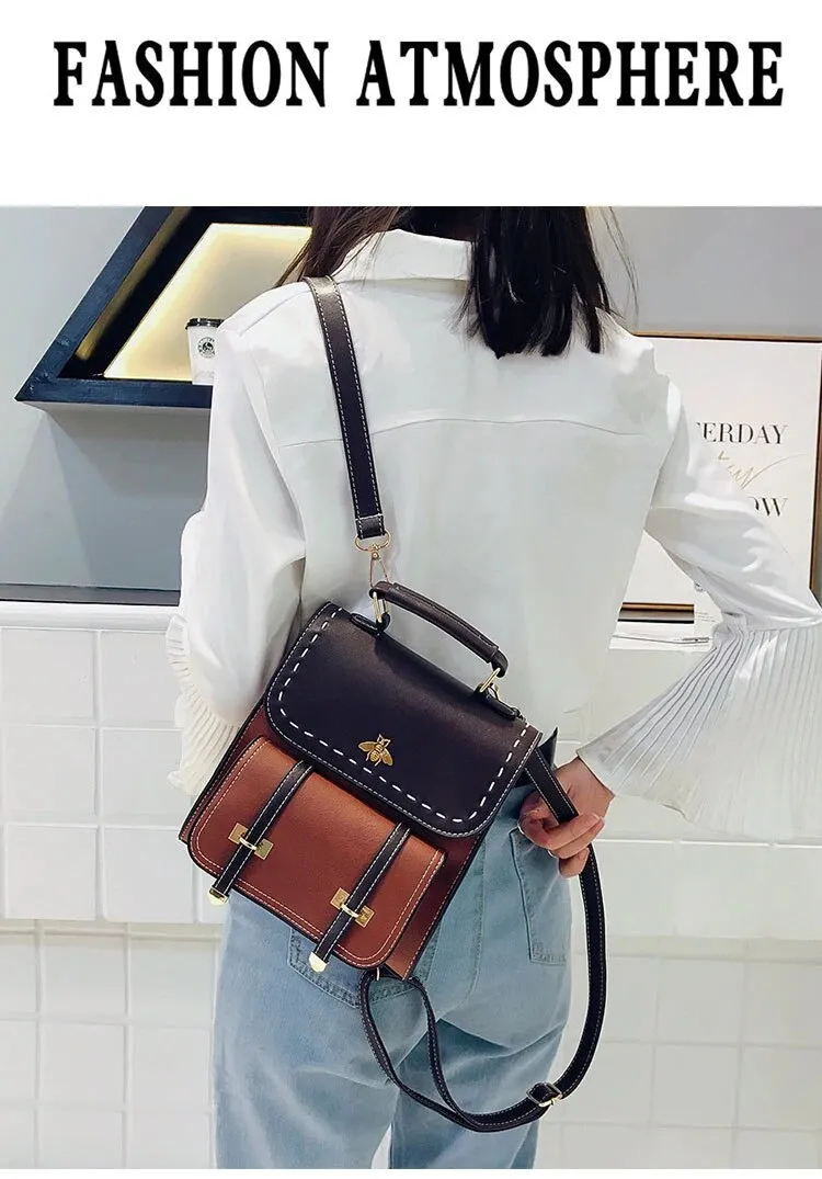 Pu Leather Preppy Women Famous Backpack