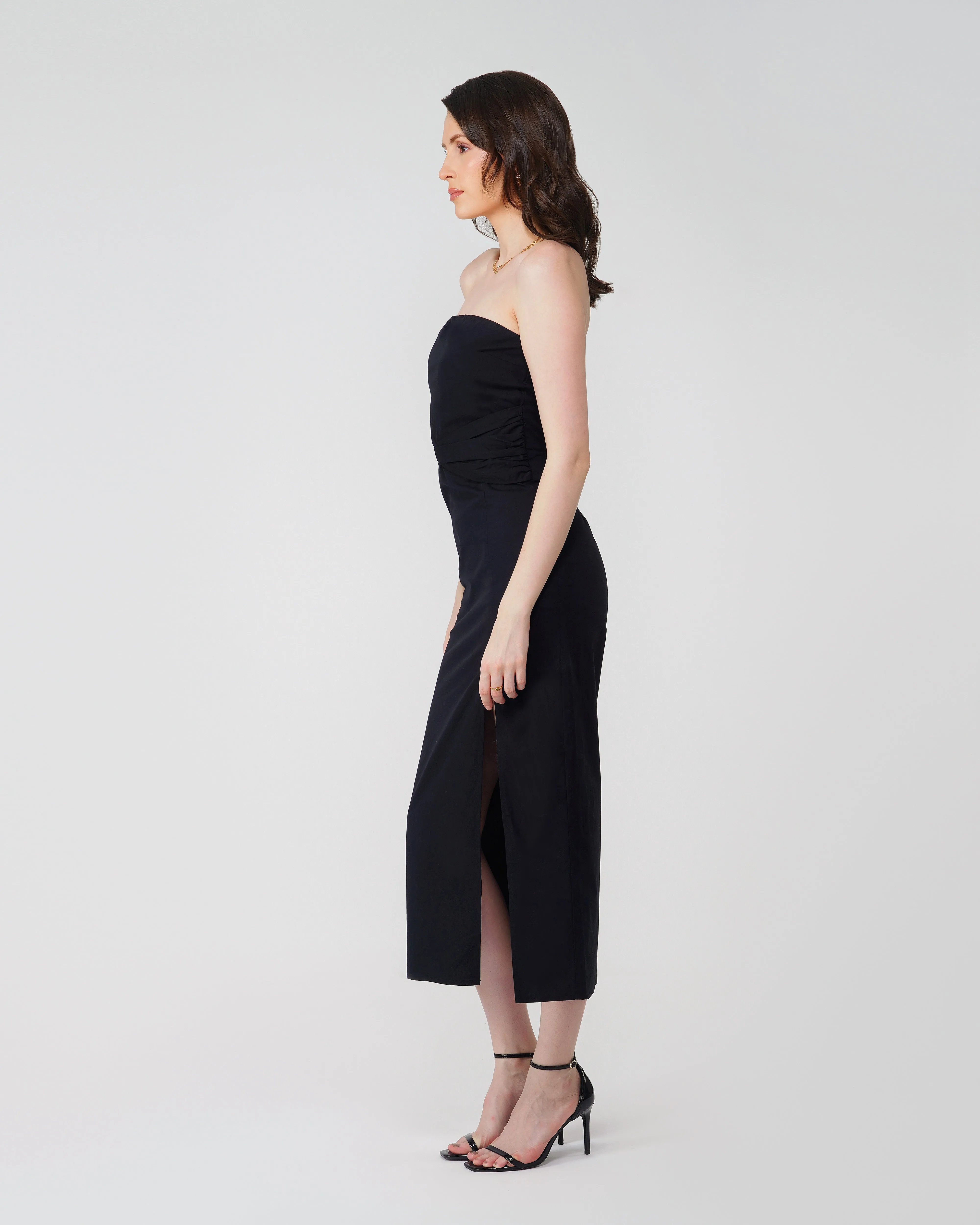 STRAPLESS SLIT DRESS - 100% COTTON