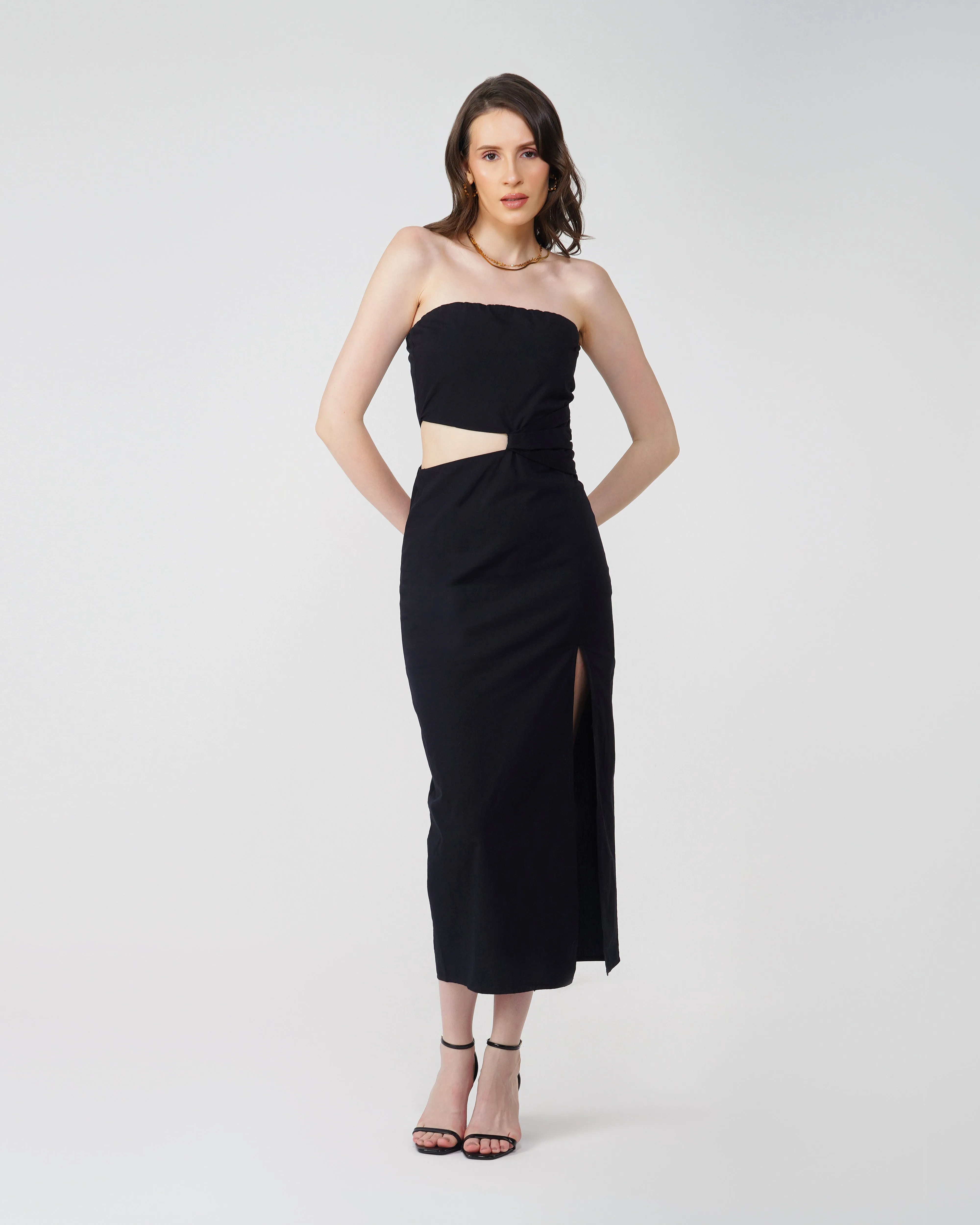 STRAPLESS SLIT DRESS - 100% COTTON