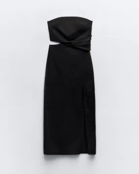 STRAPLESS SLIT DRESS - 100% COTTON