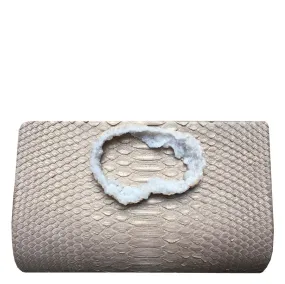 The Taupe Metallic Python & Agate Druzy Classic Clutch