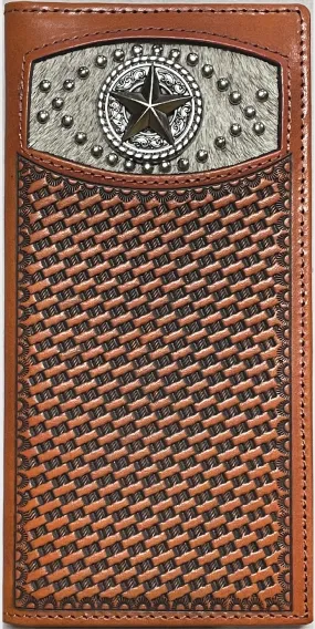 Top Notch Accessories HK5033BR Brown Hair-On Basket Weave With Star Concho Wallet