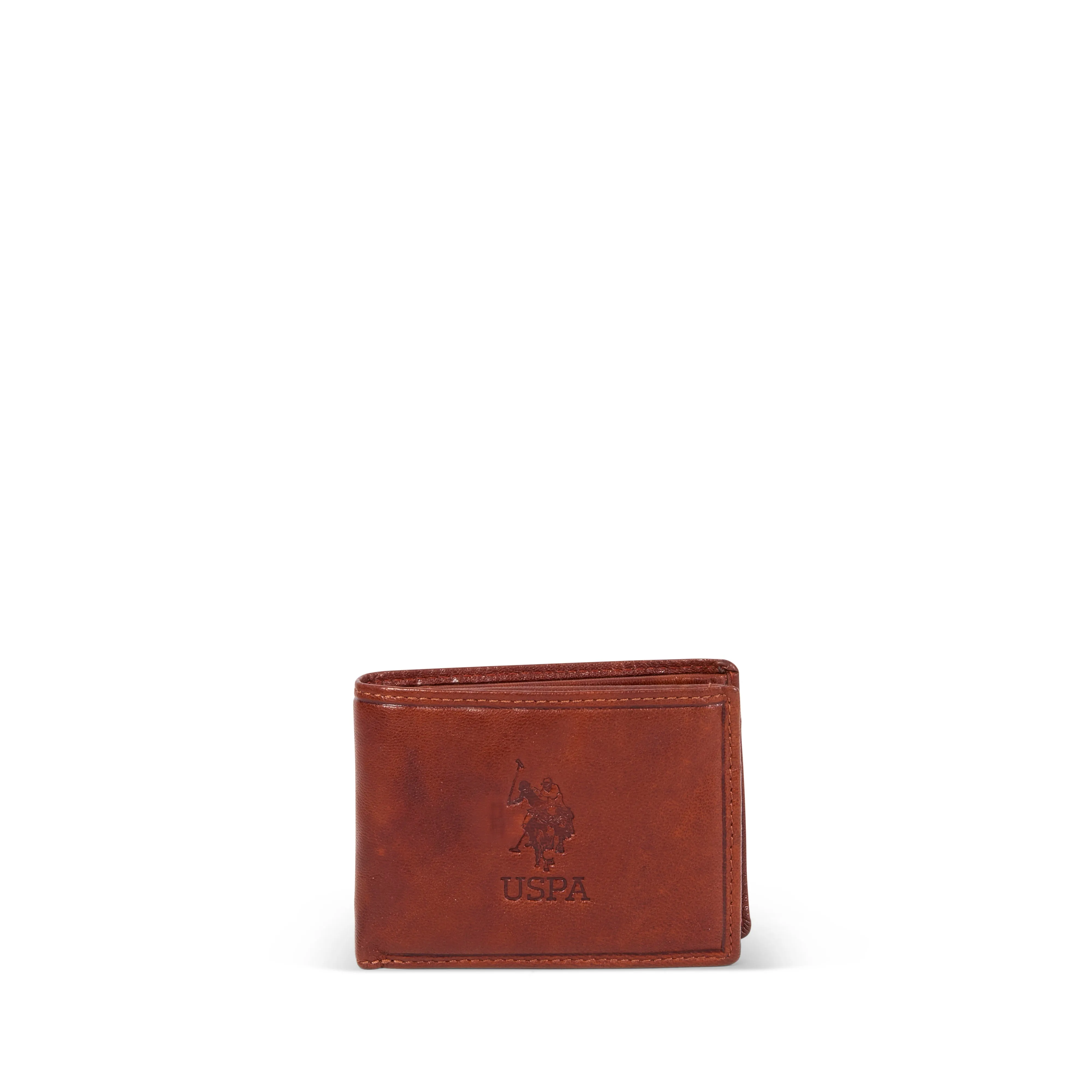 US POLO ASSN. MEN HORIZ.WALLET W/COIN&FLAP LEATHER IN TAN